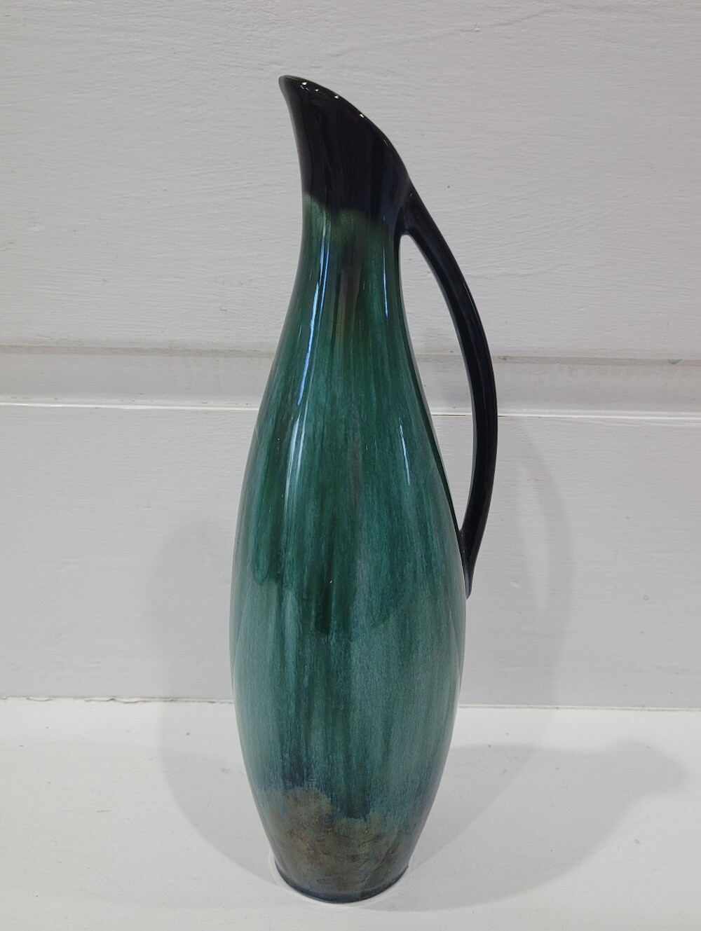 Blue Mountain Pottery Ewer Jug Emerald Green & Earthy Black Brown Canada C1960’s